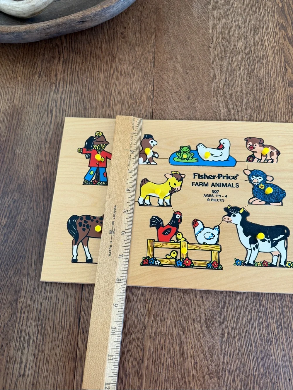 Fisher-Price Farm Animals Wooden Peg Puzzle with Yellow Accents